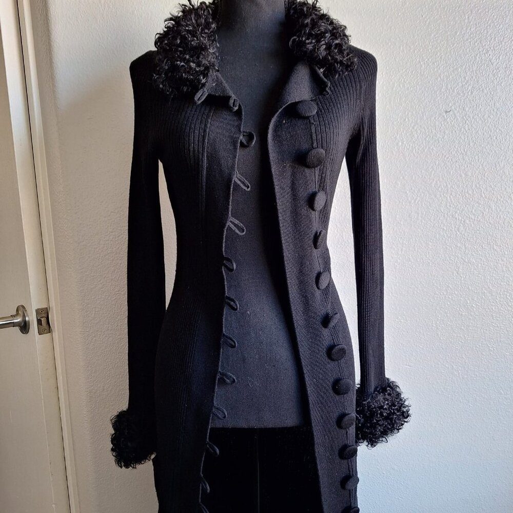 Vintage T.L. Wood Australia Italian Yarn Black Long Cardigan Size XS